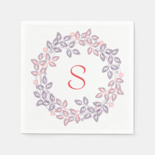 Pink, lilac, Botanical wreath, personalized Napkin