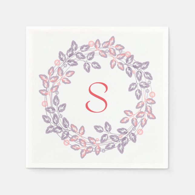 Pink, lilac, Botanical wreath, personalized Napkin (Front)