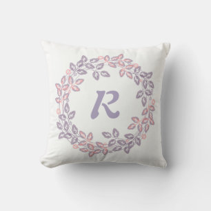Pink, lilac, Botanical wreath, personalized Throw Pillow