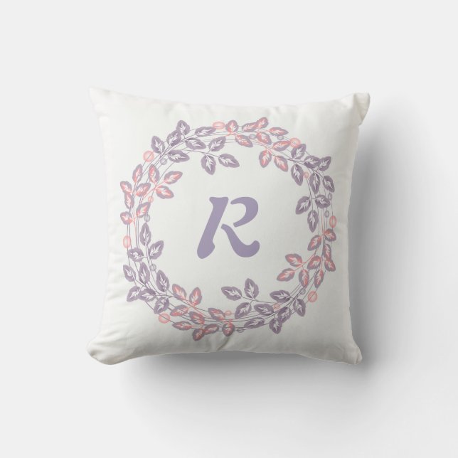 Pink, lilac, Botanical wreath, personalized Throw Pillow (Front)