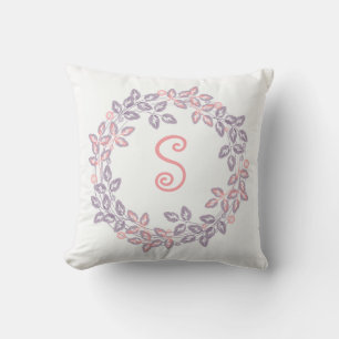 Pink, lilac, Botanical wreath, personalized Throw Pillow