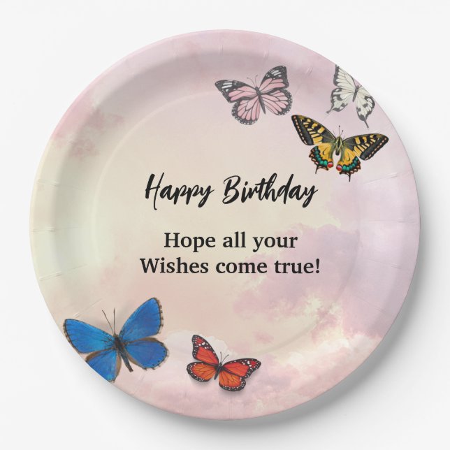 Pink Lilac Dreamy Ripped Butterfly Paper Plate (Front)