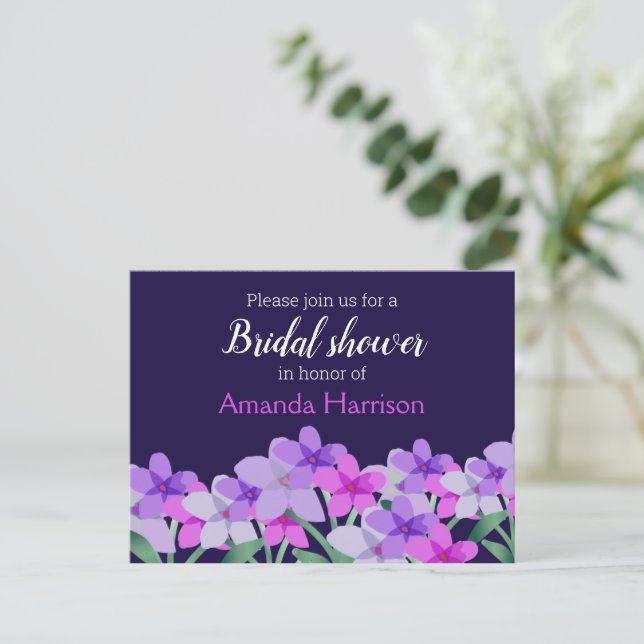 Pink lilac floral Bridal Shower  Invitation Postcard (Standing Front)