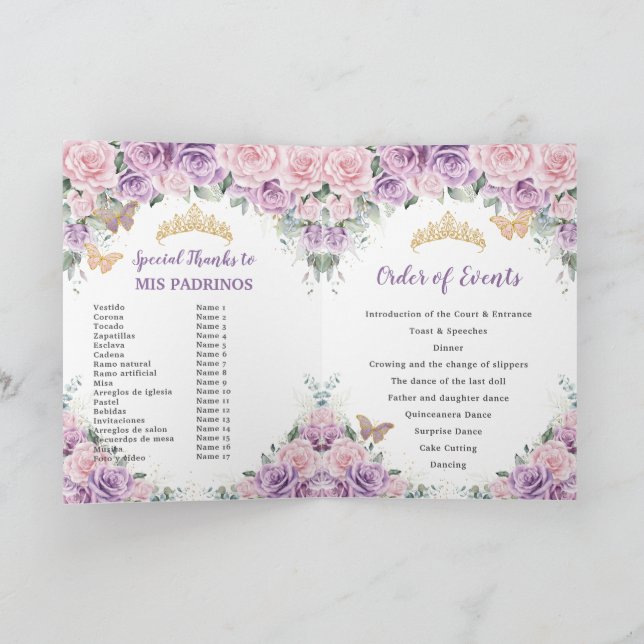 Pink Lilac Floral Quinceañera Order of Events  Program (Inside)