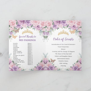 Pink Lilac Floral Quinceañera Order of Events Program