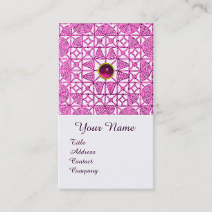 PINK LILAC GEOMETRIC LACE GEMSTONE MONOGRAM BUSINESS CARD