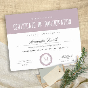 Pink Lilac Minimal Certificate of Participation