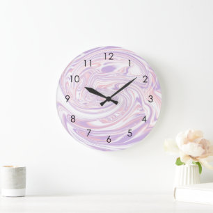 Pink Lilac Modern Abstract Liquid Marble Design Large Clock