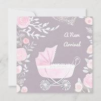 Pink Lilac New Arrival Pretty Pram Cute Baby Card