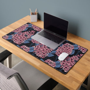 Pink lilac on dark blue desk mat