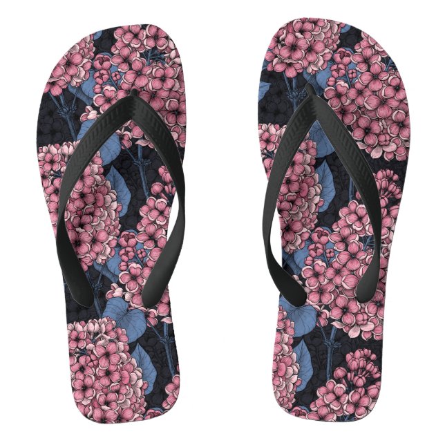 Pink lilac on dark blue flip flops (Footbed)