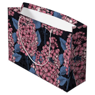 Pink lilac on dark blue large gift bag