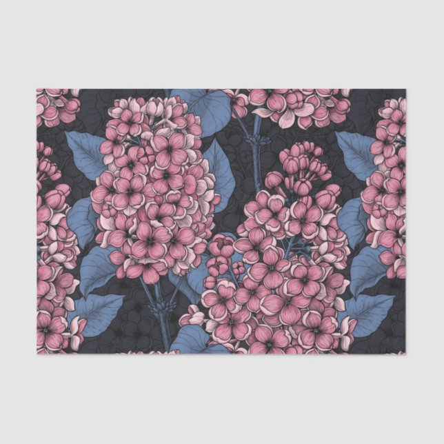 Pink lilac on dark blue tissue paper (Front)
