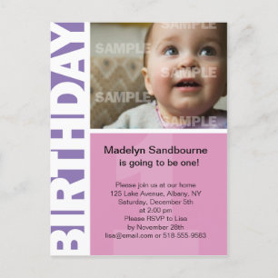 Pink Lilac Panel 1st Birthday Invitation Postcard