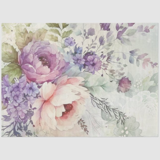Pink Lilac Purple Peonies Wedding Shower  Tissue Paper (Front)