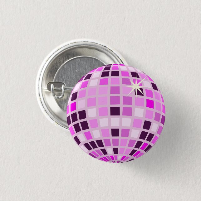 Pink Lilac Purple Retro Modern Disco Ball  1 Inch Round Button (Front & Back)