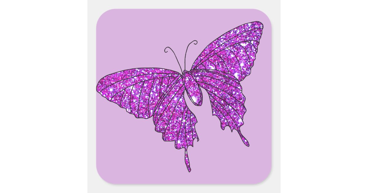 Jeg regner med masser Konklusion Pink Lilac Sparkle Glitter Butterfly Girly Stuff Square Sticker | Zazzle