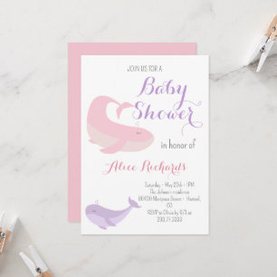 Pink Lilac Whale Pastel Ocean Fish Baby Shower  Invitation