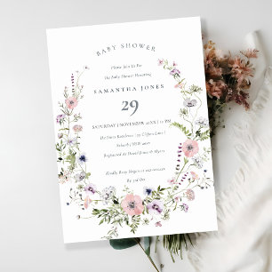 Pink Lilac Wildflower Wreath Baby Shower Invite