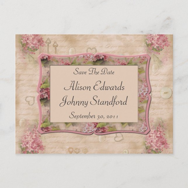 Pink Lilacs Save The Date Announcement Postcard (Front)