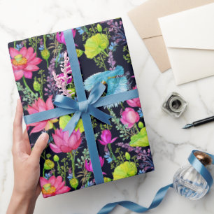 Pink Lilies And Blue Birds Wrapping Paper