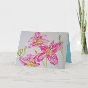 Pink Lilies Aquarelle Carte d'anniversaire