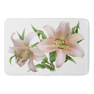 Pink Lilies Floral Art Bath Mat