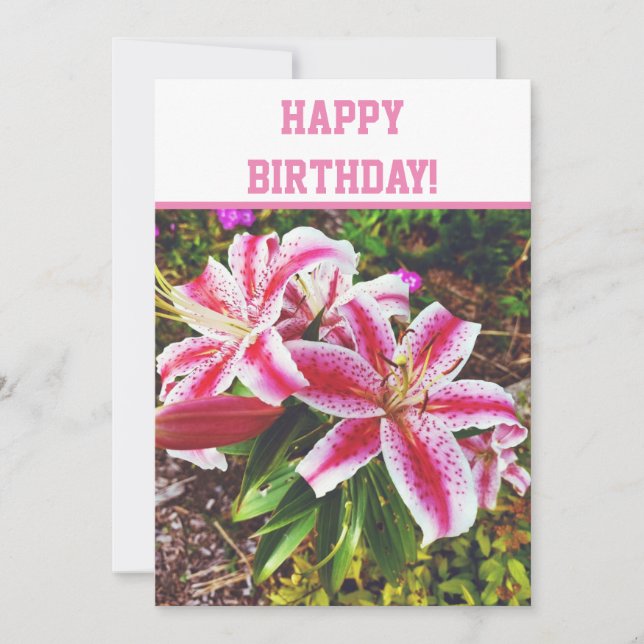 Pink Lilies Floral Carte d'anniversaire (Devant)