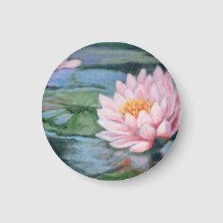 Pink Lilies on Greens and Blues Fridge Magnet