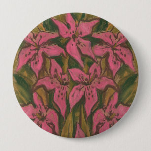 Pink Lilies, pastel painting, flowers, floral art 4 Inch Round Button
