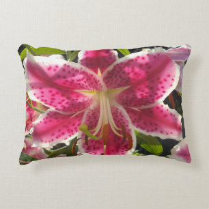 Pink lilies pink tropical flowers pink floral accent pillow