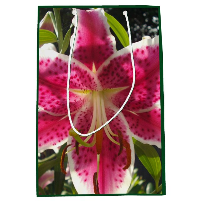 Pink lilies pink tropical flowers pink floral medium gift bag (Front)