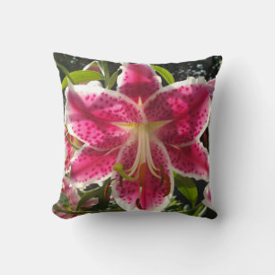 Pink lilies pink tropical flowers pink floral throw pillow