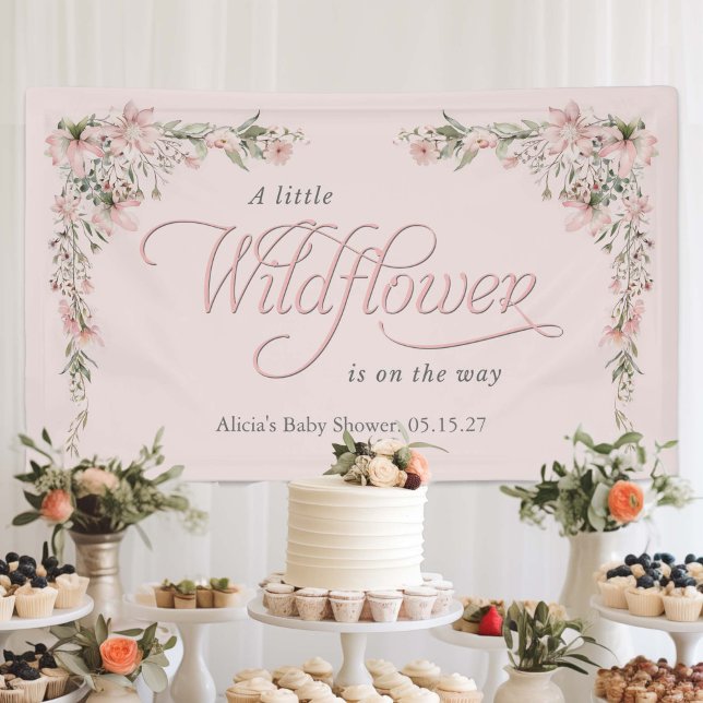 Pink Lille Wildflower Elegant baby Girl Shower Banner (Pink wildflower themed baby girl shower backdrop)