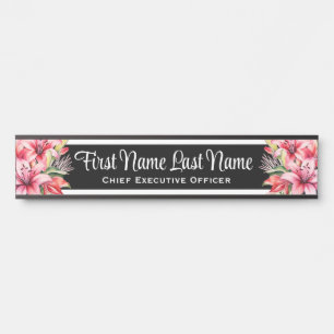 Pink Lillies Floral Office Door Signs Name Plate