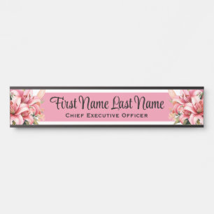Pink Lillies Floral Office Door Signs Name Plate