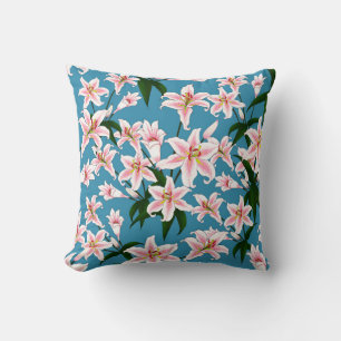 Pink Lilly flower Pattern Throw Pillow