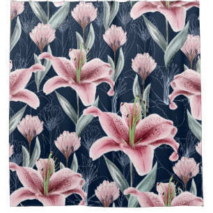Pink Lilly Flower Seamless Pattern.