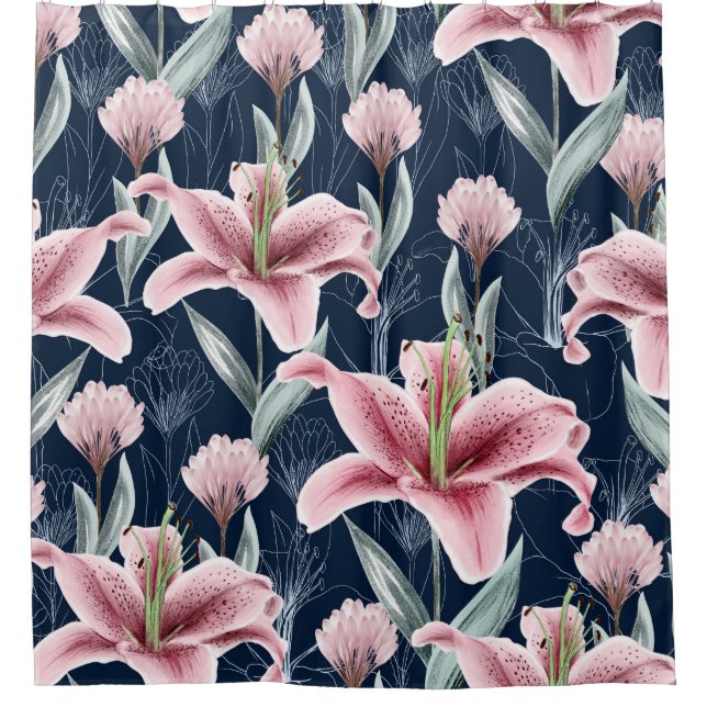 Pink Lilly Flower Seamless Pattern. (Front)