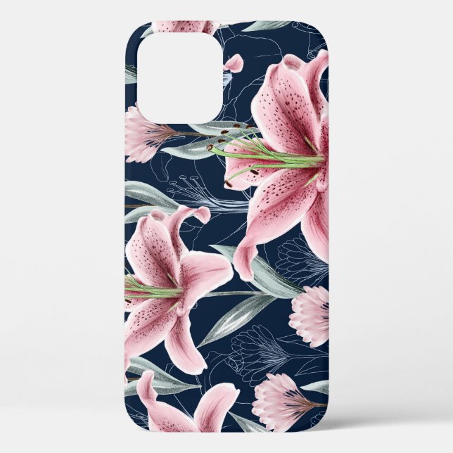Pink Lilly Flower Seamless Pattern. Case-Mate iPhone Case (Back)