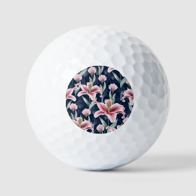 Pink Lilly Flower Seamless Pattern. Golf Balls (Front)