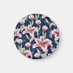 Pink Lilly Flower Seamless Pattern. Magnet