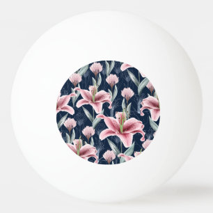 Pink Lilly Flower Seamless Pattern. Ping Pong Ball