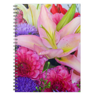 Pink lily and dahlia flower print notebook