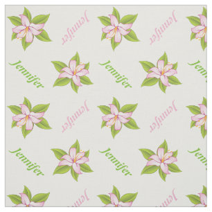 Pink lily and name personalized floral fabric