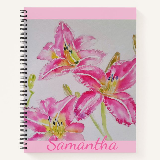 Pink Lily aquarelle Carnet de journal floral (Devant)