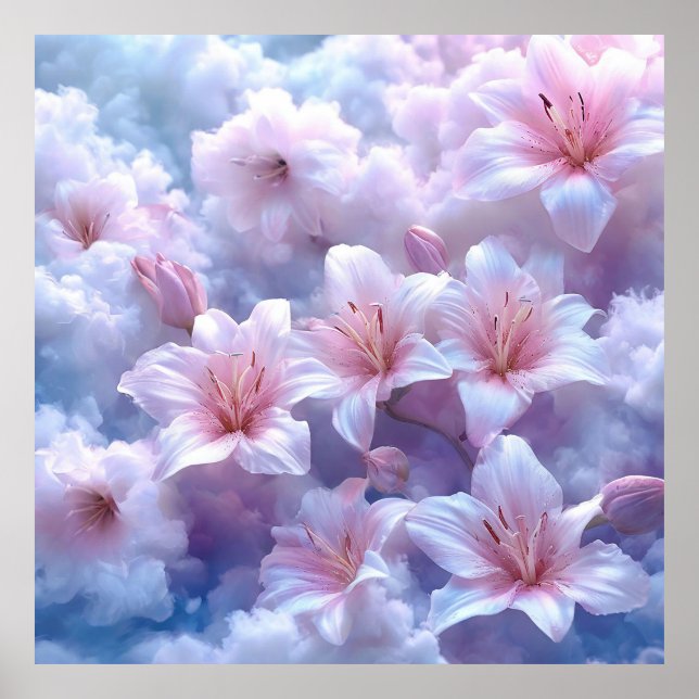 🌸 Pink Lily Cloud Wall Art Dreamy Fantasy Decor (Front)