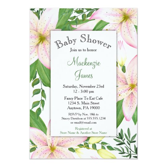 Pink Lily Floral Baby Shower Invitation Girls