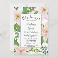 Pink Lily Floral Birthday Party Invitation Ladies