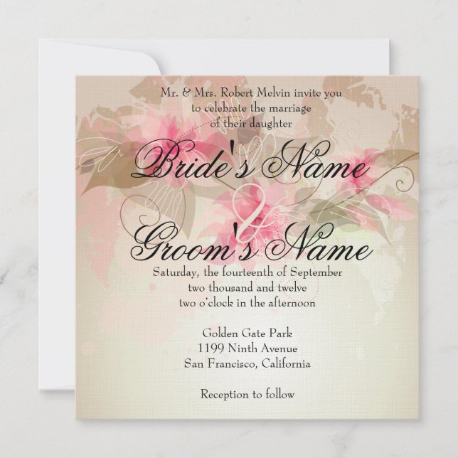 Pink Lily Floral Invitation (Front)